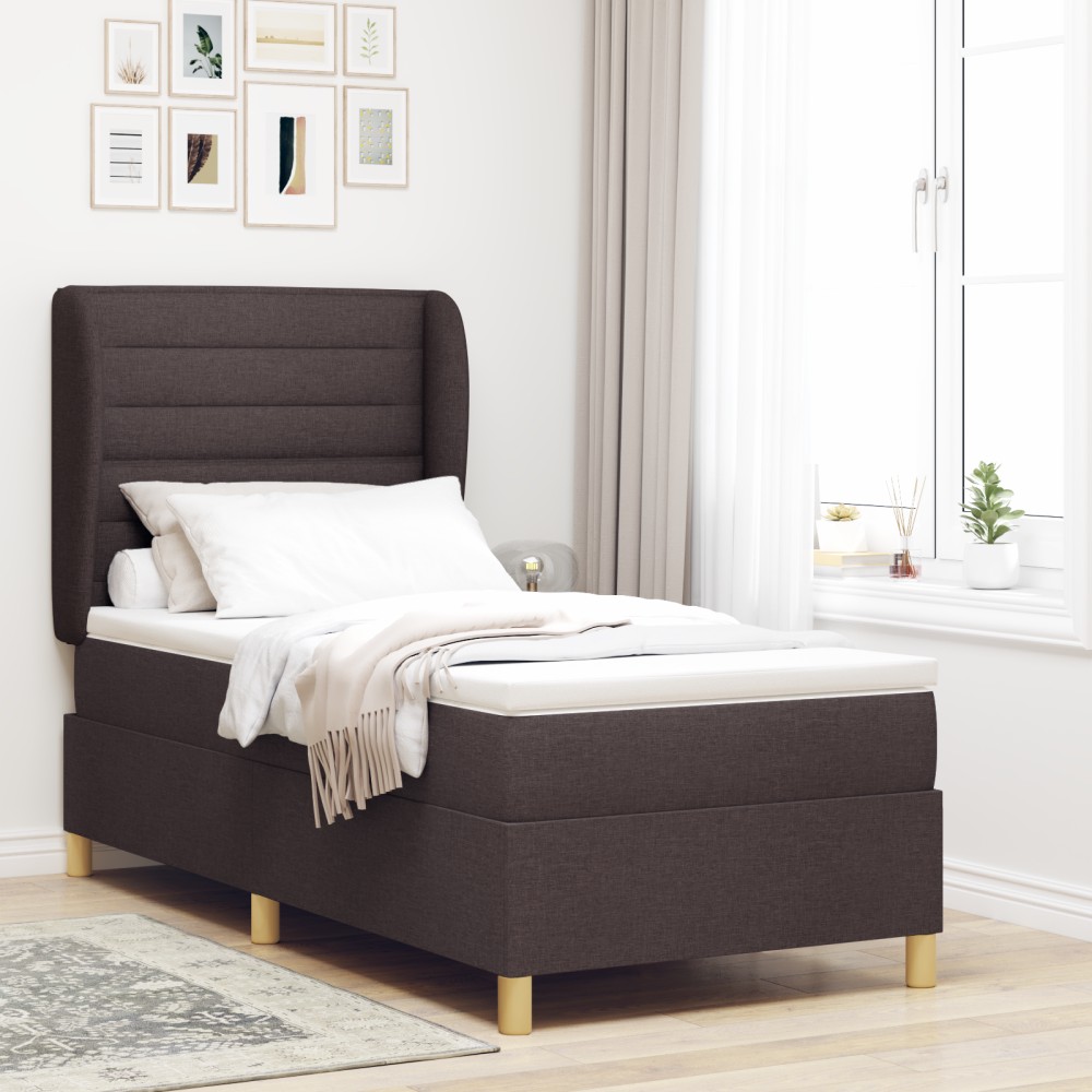 vidaXL Pat cu saltea cu arcuri Gri închis 90x190 cm Maro închis
