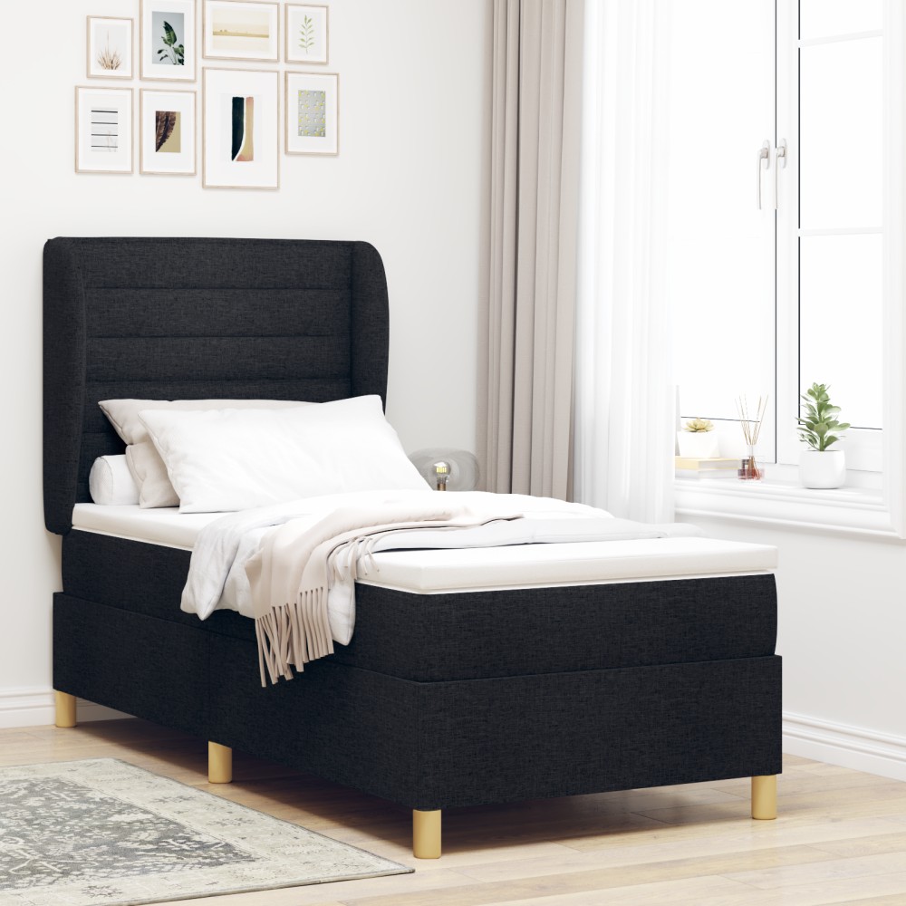 vidaXL Pat cu saltea cu arcuri Gri închis 90x190 cm Negru 100 x 200 cm