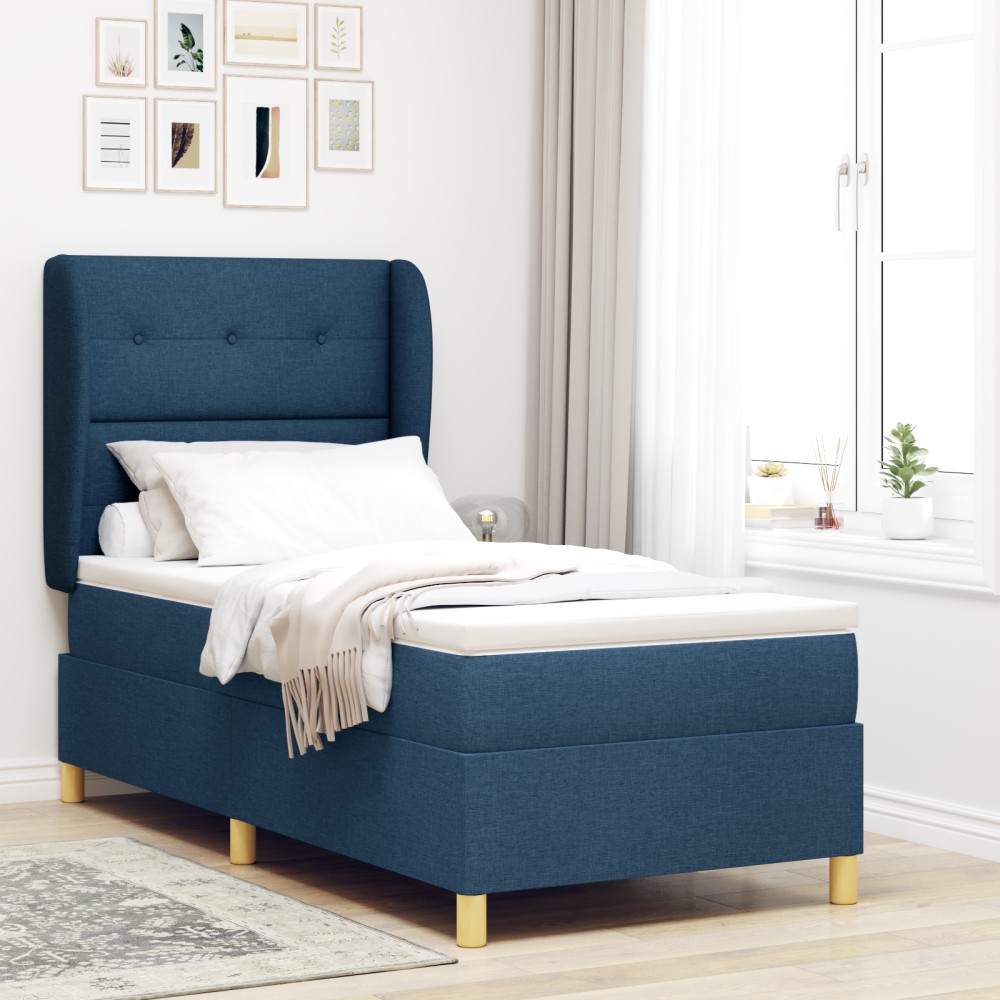 vidaXL Pat cu saltea cu arcuri Gri închis 90x190 cm cu saltea albastru