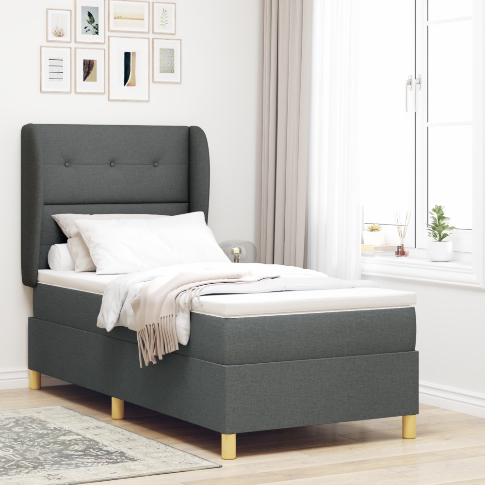 vidaXL Pat cu saltea cu arcuri Gri închis 90x190 cm Gri închis
