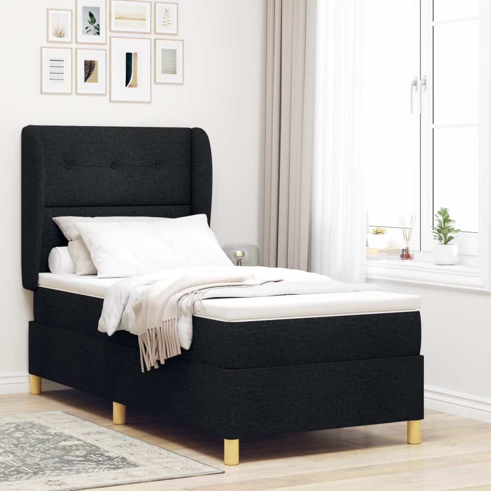 vidaXL Pat cu saltea cu arcuri Gri închis 90x190 cm Negru 100 x 200 cm