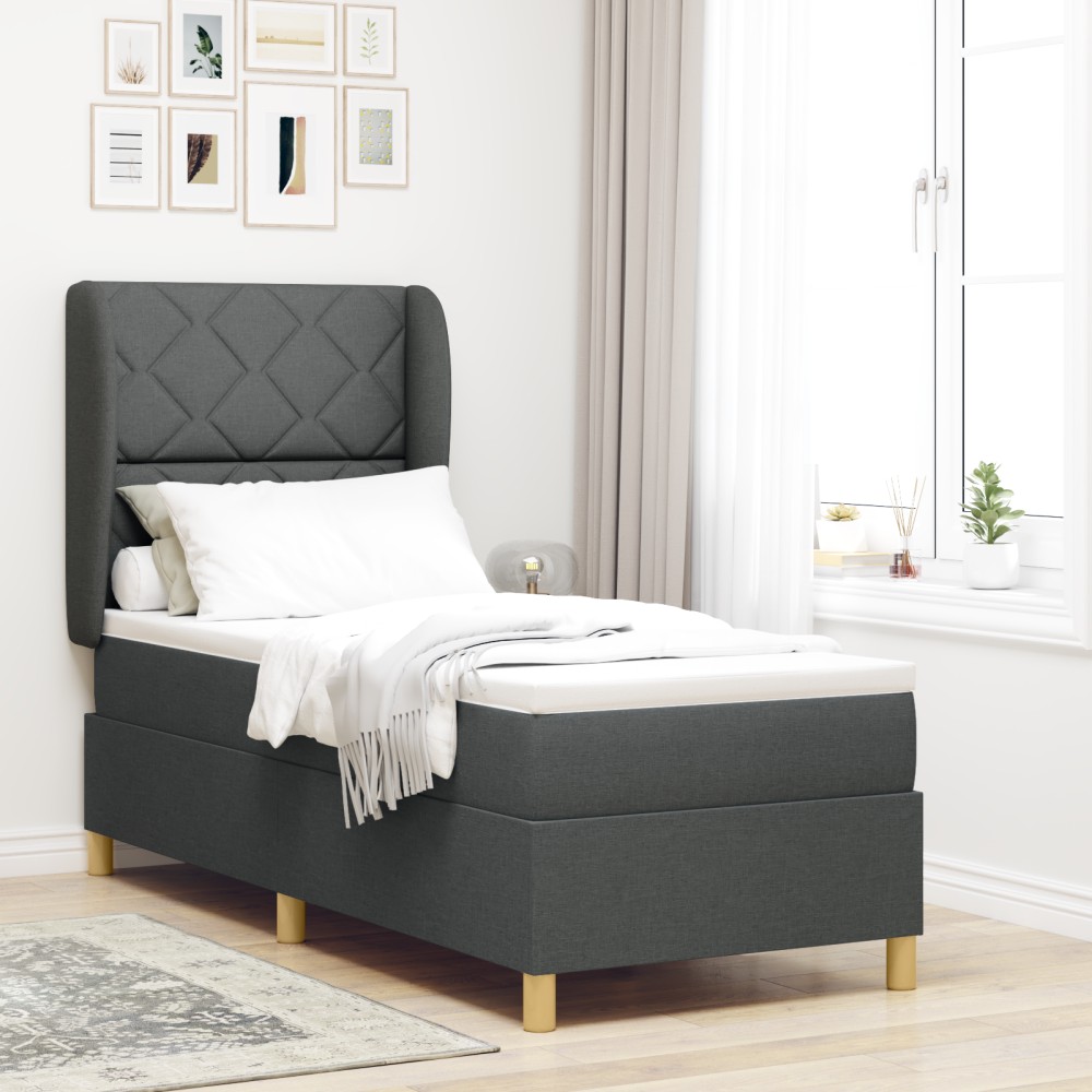 vidaXL Pat cu saltea cu arcuri Gri închis 90x190 cm Gri închis