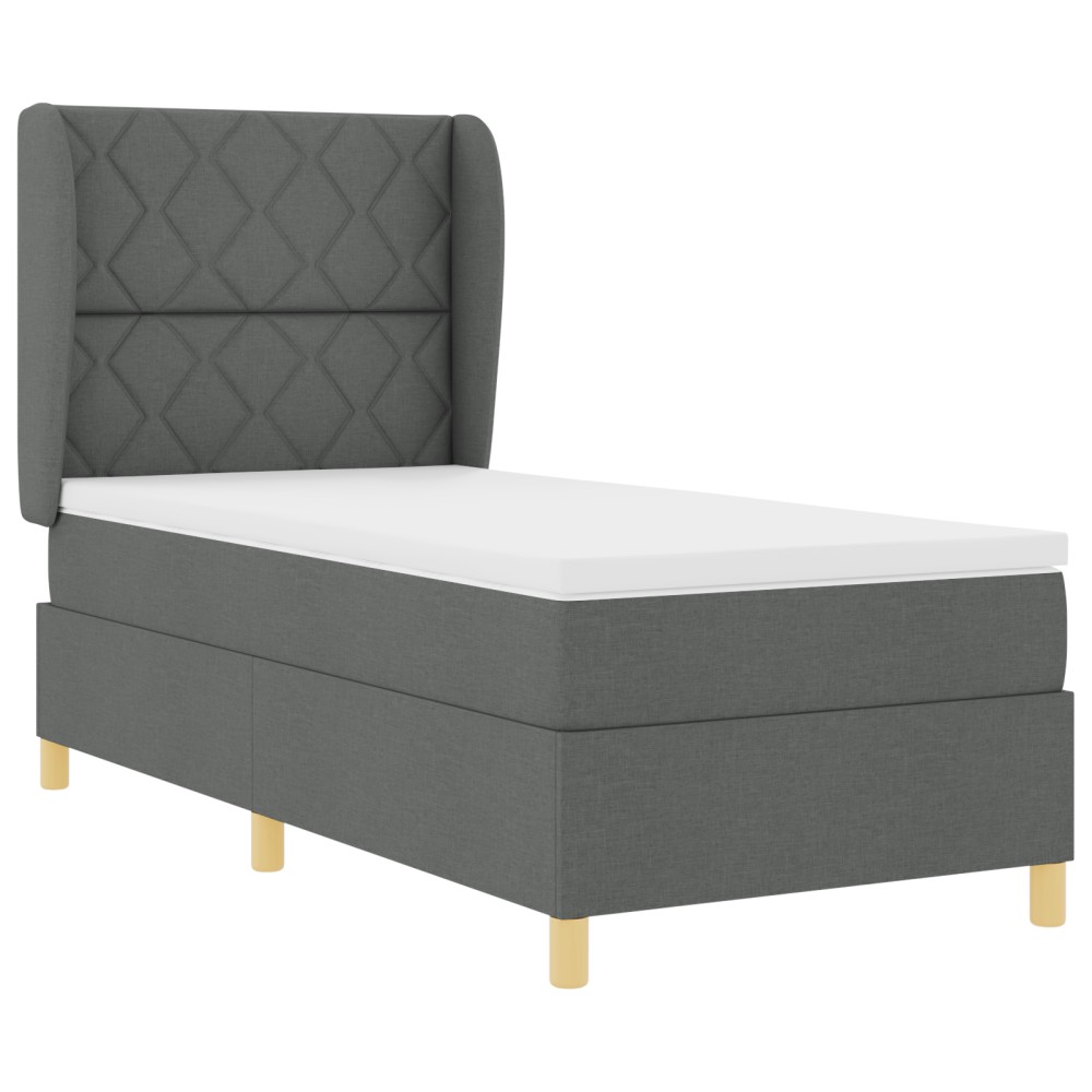 vidaXL Pat cu saltea cu arcuri Gri închis 90x190 cm Gri închis