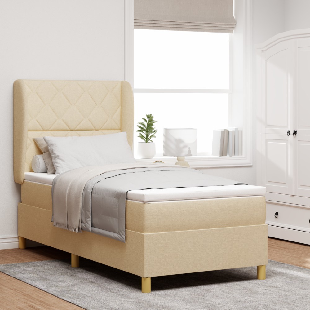 vidaXL Pat cu saltea cu arcuri Gri închis 90x190 cm Crem 90 x 190 cm