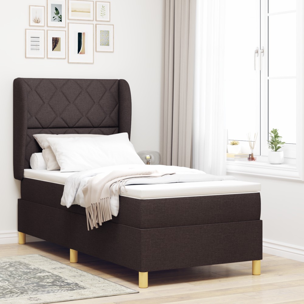 vidaXL Pat cu saltea cu arcuri Gri închis 90x190 cm Maro închis