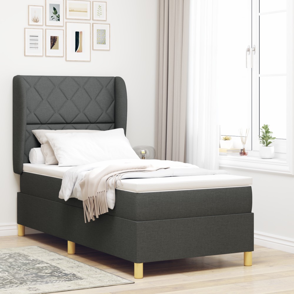vidaXL Pat cu saltea cu arcuri Gri închis 90x190 cm Gri închis