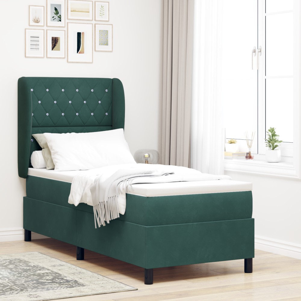 vidaXL Pat cu arcuri cu saltea Verde închis 80 x 200 cm Catifea