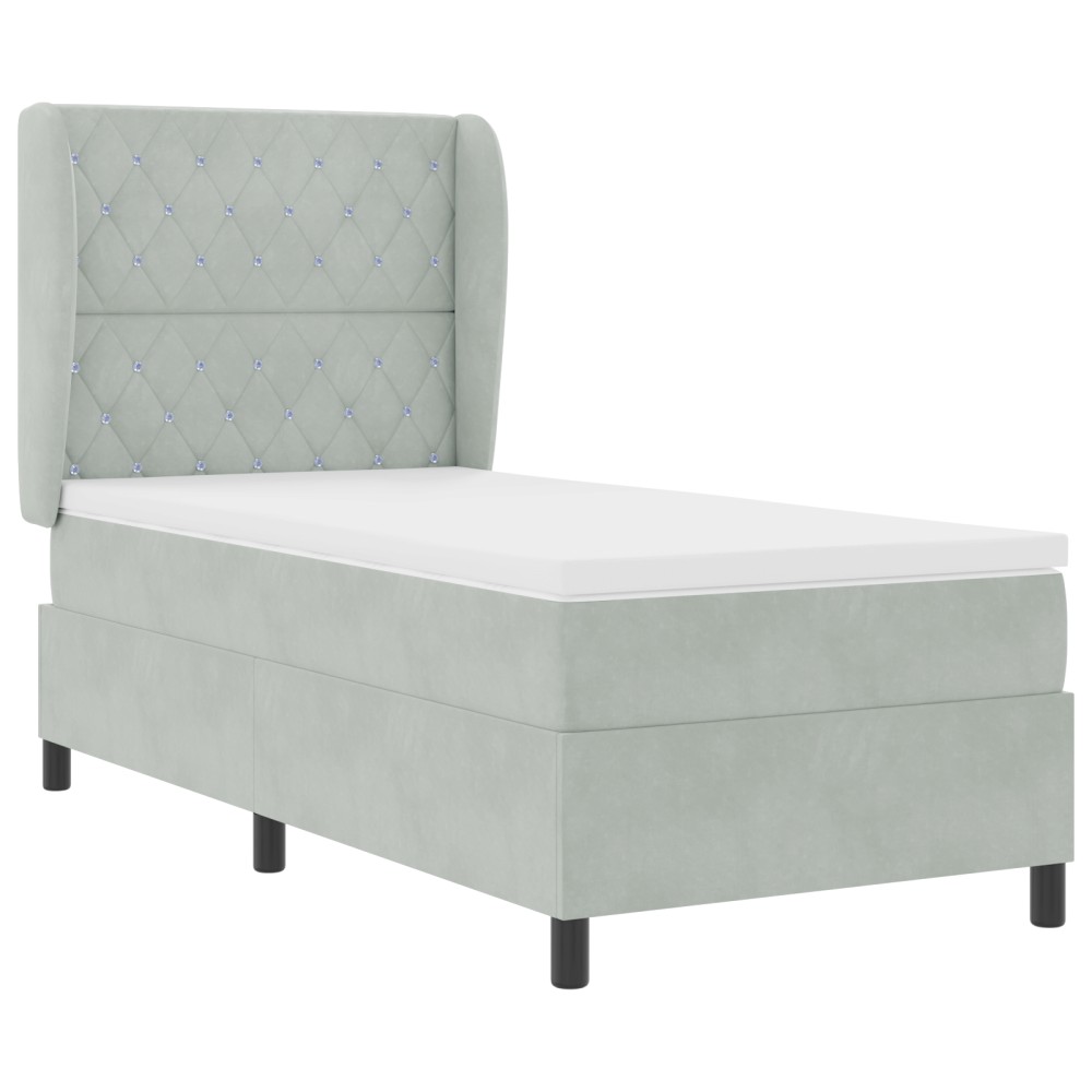 vidaXL Pat cu arcuri cu saltea Gri deschis 90 x 200 cm Catifea