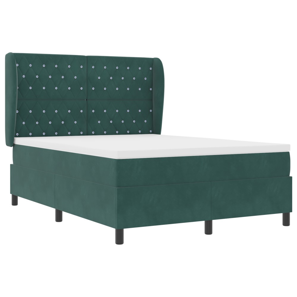 vidaXL Pat cu arcuri cu saltea Verde închis 140 x 190 cm Catifea