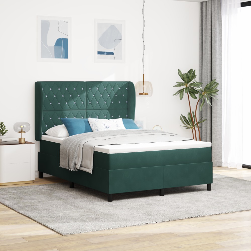 vidaXL Pat cu arcuri cu saltea Verde închis 140 x 200 cm Catifea