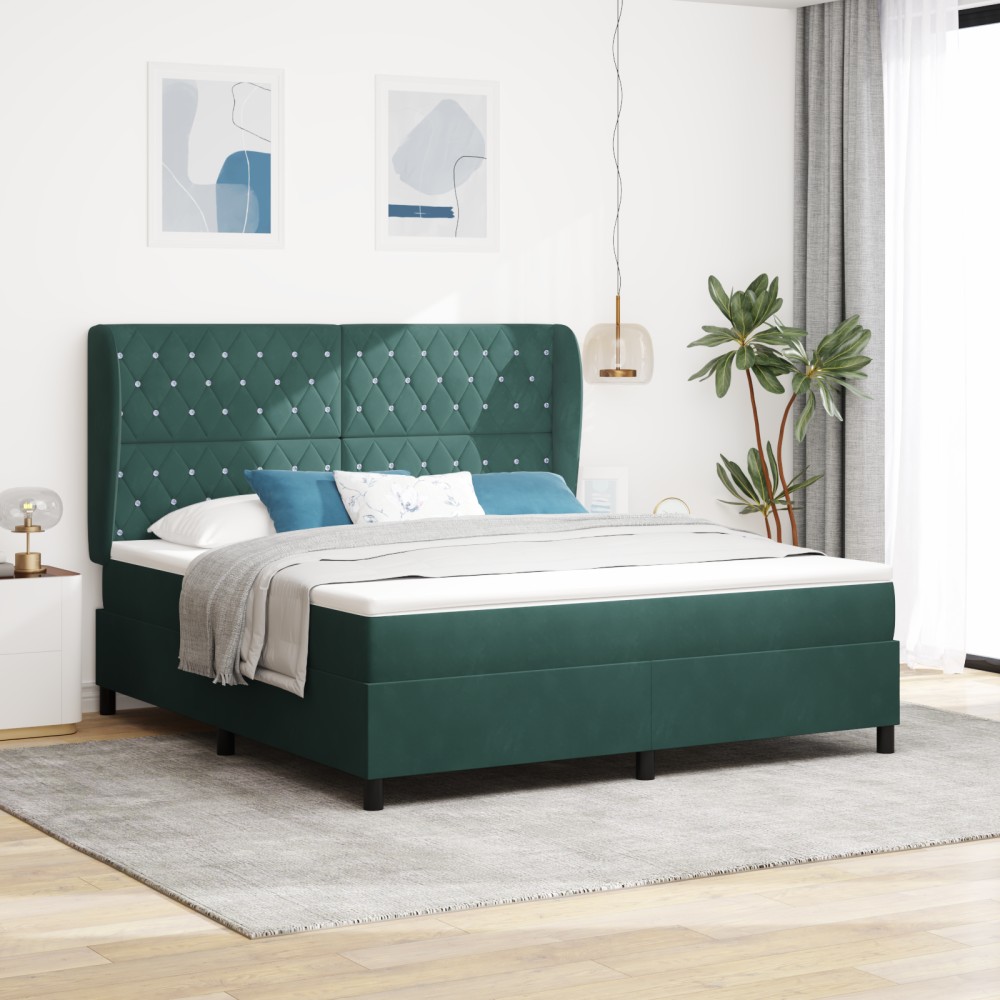 vidaXL Pat cu arcuri cu saltea Verde închis 180 x 200 cm Catifea
