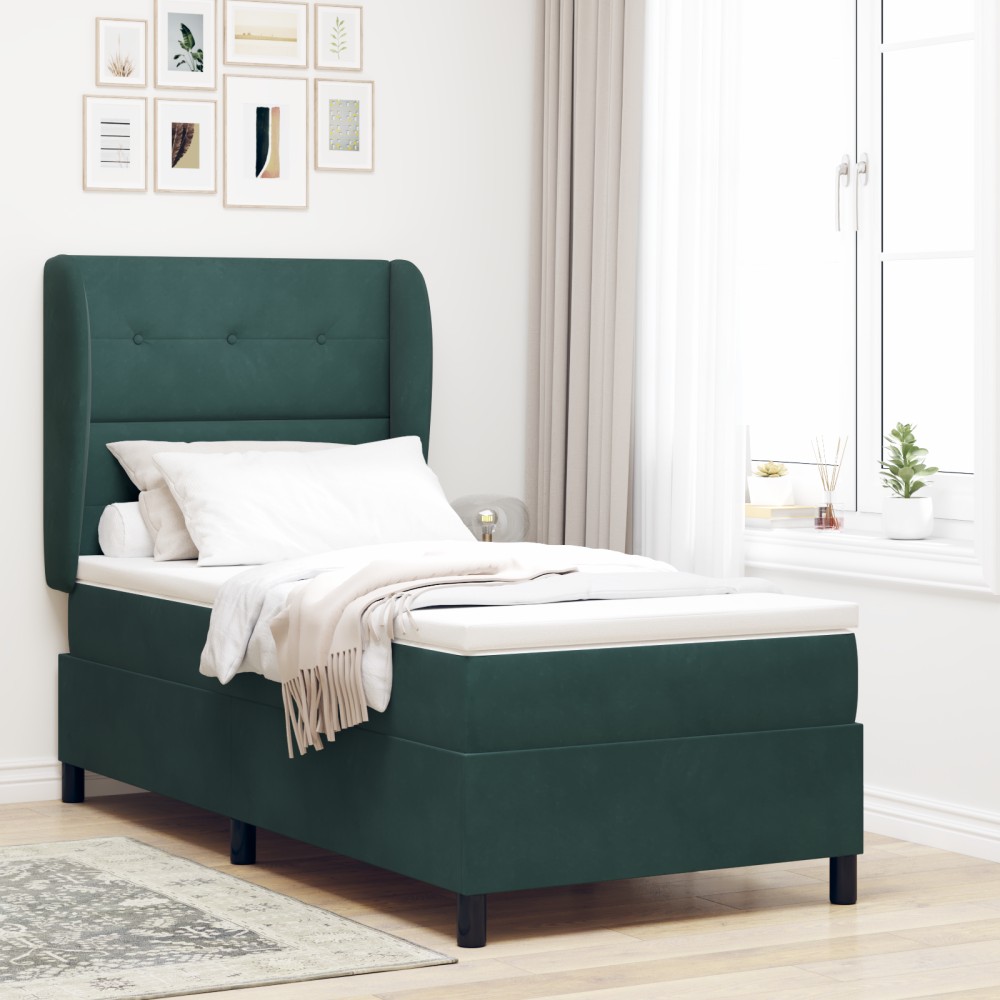 vidaXL Pat cu arcuri cu saltea Verde închis 90 x 190 cm Catifea