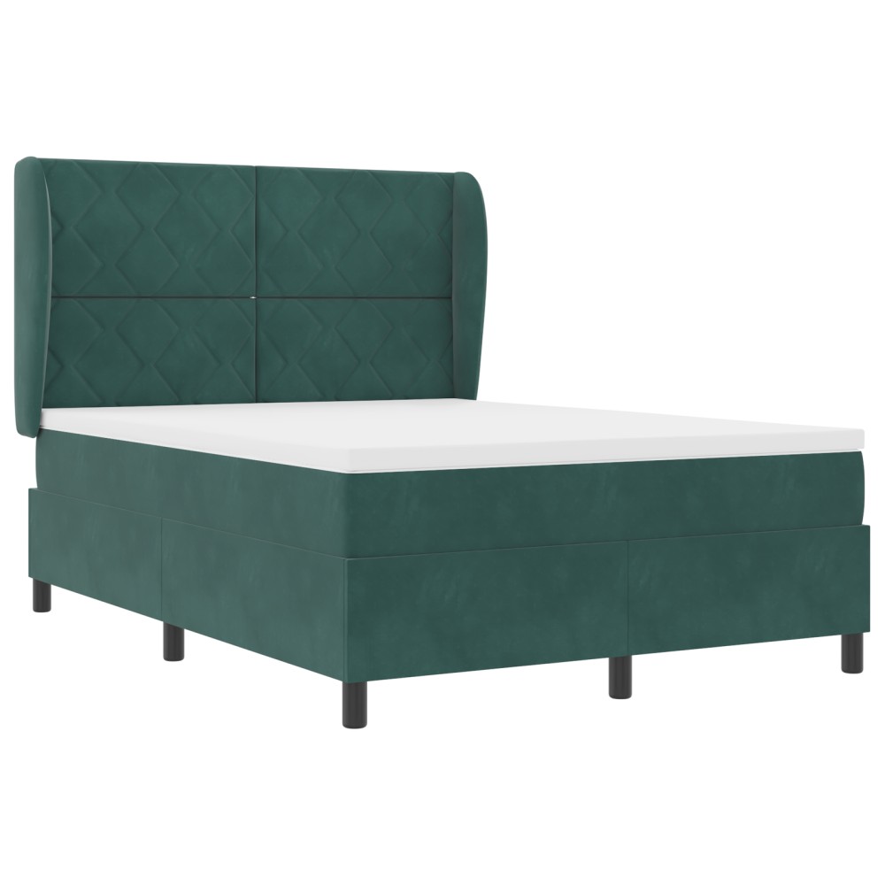 vidaXL Pat cu arcuri cu saltea Verde închis 140 x 190 cm Catifea