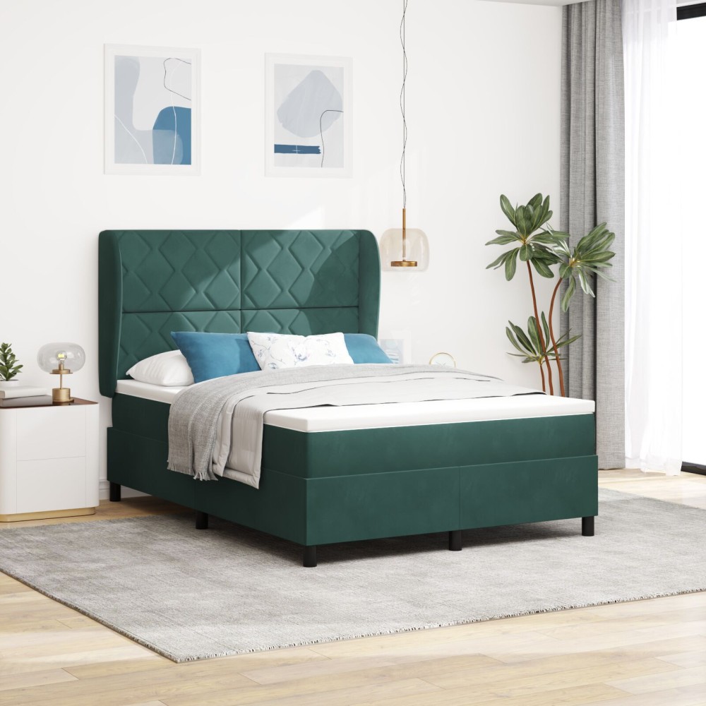 vidaXL Pat cu arcuri cu saltea Verde închis 140 x 200 cm Catifea
