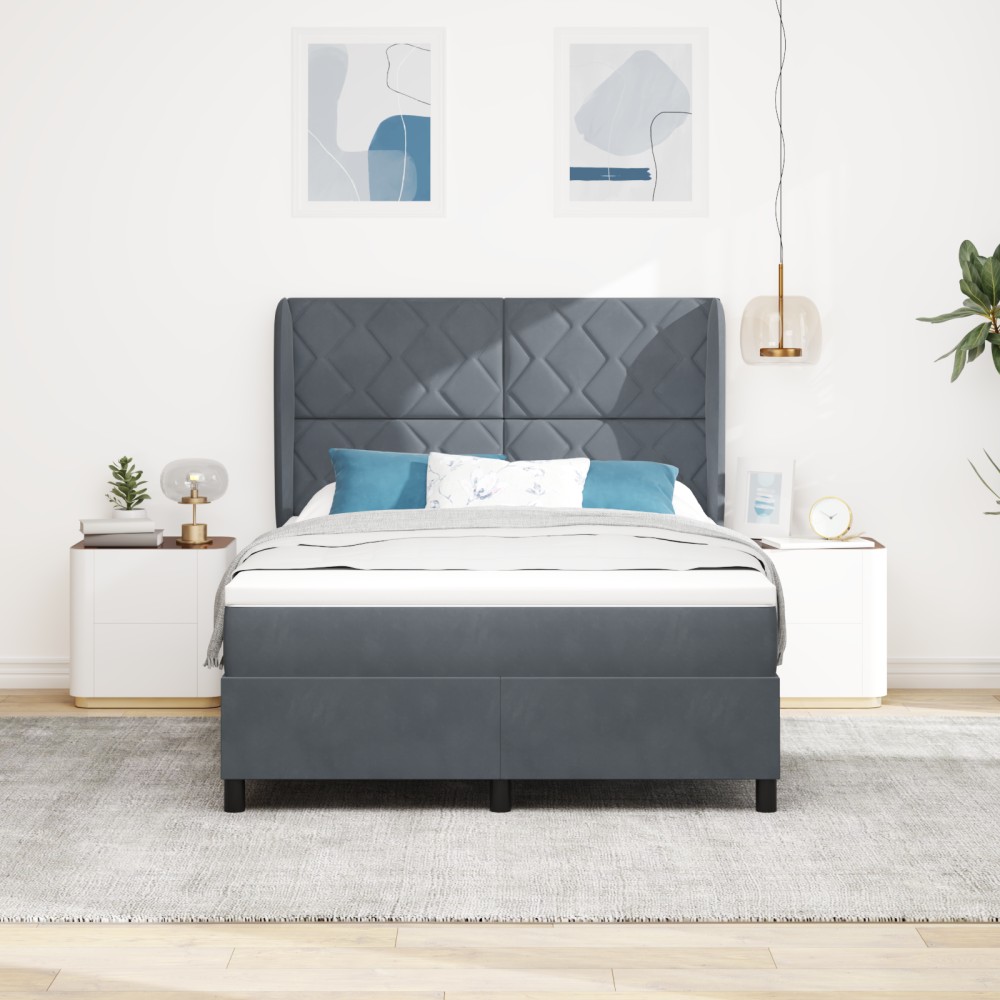 vidaXL Pat cu arcuri cu saltea Gri închis 160 x 200 cm Catifea