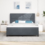 vidaXL Pat cu arcuri cu saltea Gri închis 180 x 200 cm Catifea vidaXL Pat cu arcuri cu saltea Gri închis 180 x 200 cm Catifea