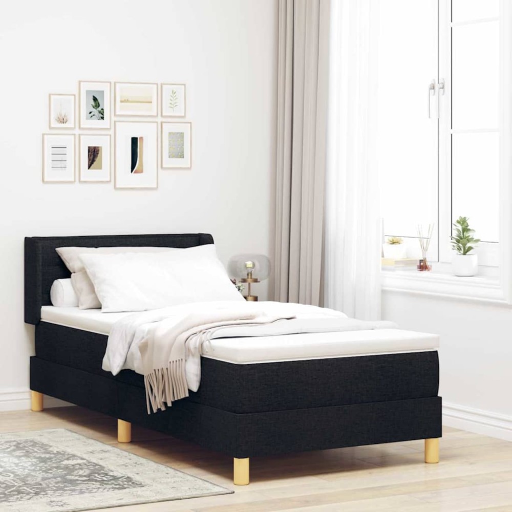 vidaXL Pat cu arcuri cu saltea Negru și Alb 90 x 190 cm țesătură
