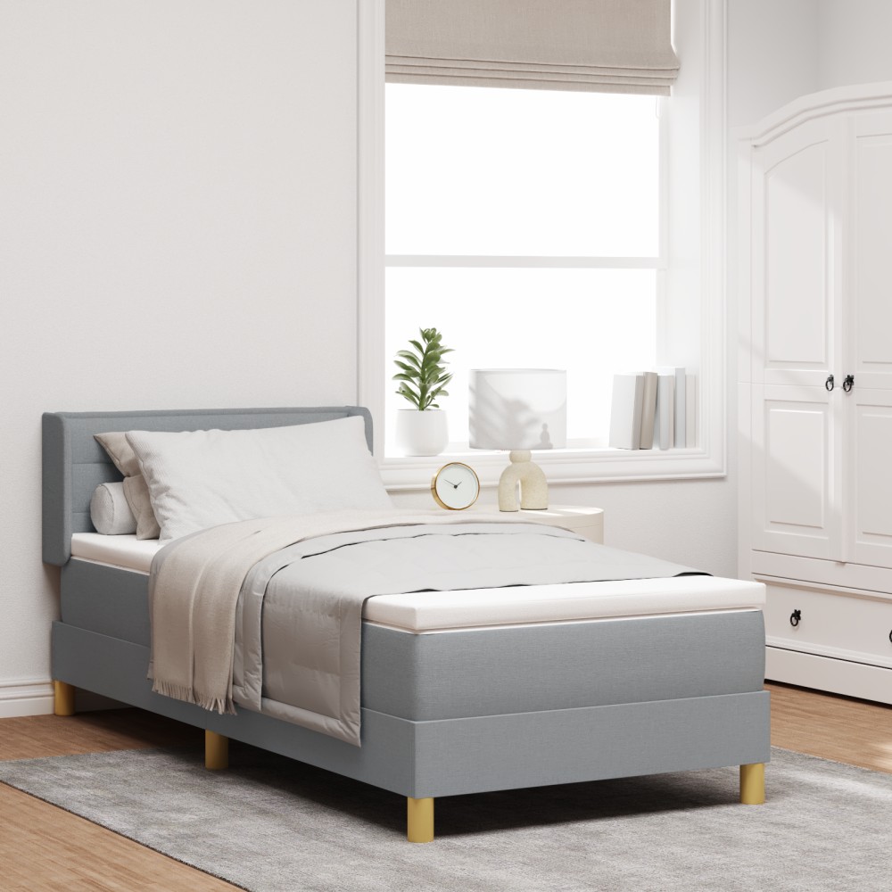 vidaXL Pat cu Saltea cu Arcuri Gri deschis 90 x 200 cm țesătură