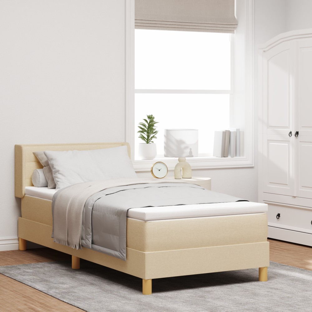 vidaXL Pat cu Saltea cu Arcuri cu saltea Crem 90 x 200 cm țesătură