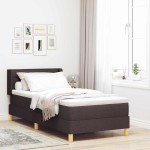 vidaXL Pat cu arcuri Maro închis și Alb 100 x 200 cm țesătură vidaXL Pat cu arcuri Maro închis și Alb 100 x 200 cm țesătură