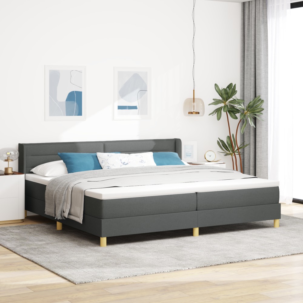 vidaXL Pat cu Saltea cu Arcuri Gri închis 200 x 200 cm țesătură