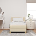 vidaXL Pat cu Saltea cu Arcuri cu saltea Crem 90 x 200 cm țesătură vidaXL Pat cu Saltea cu Arcuri cu saltea Crem 90 x 200 cm țesătură