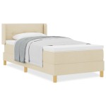 vidaXL Pat cu Saltea cu Arcuri cu saltea Crem 90 x 200 cm țesătură vidaXL Pat cu Saltea cu Arcuri cu saltea Crem 90 x 200 cm țesătură
