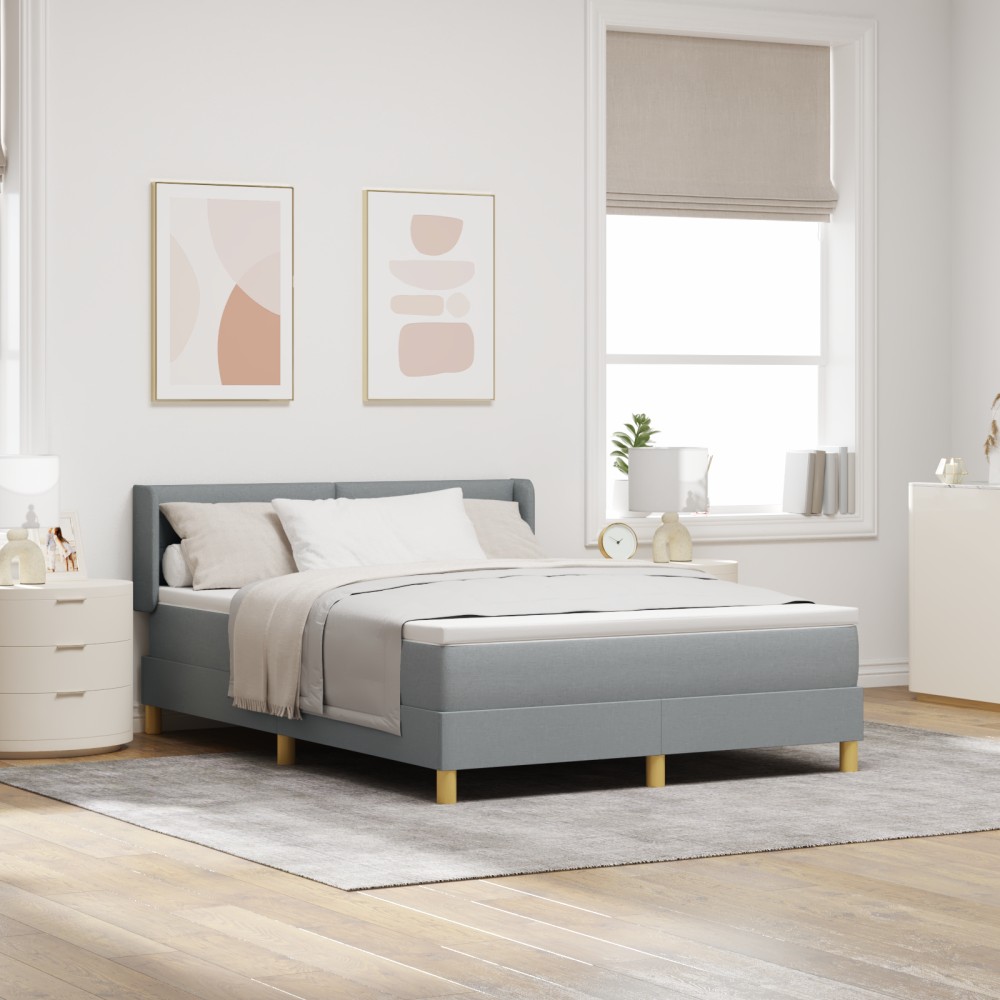 vidaXL Pat și saltea gri deschis, 140x190 cm, din material textil.