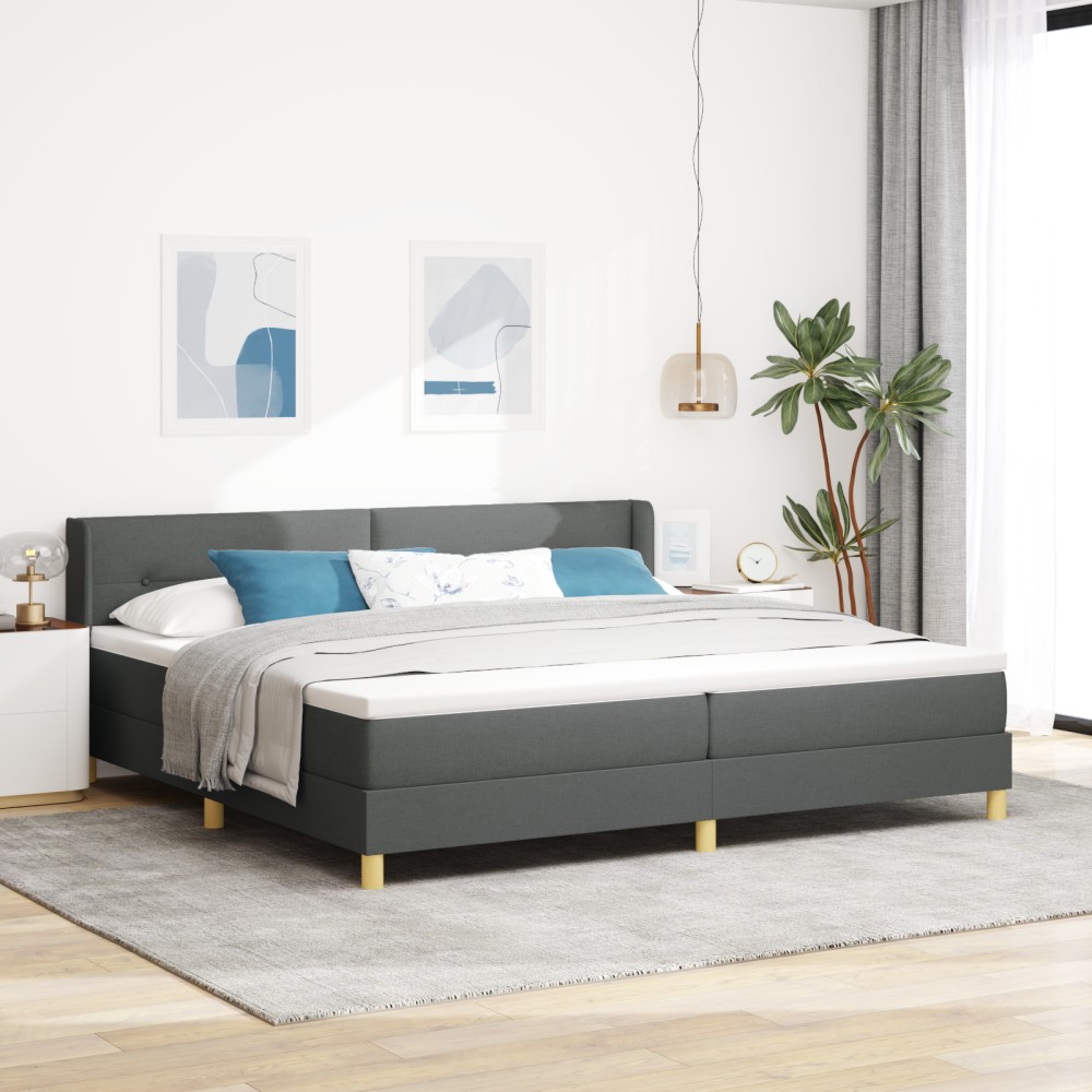 vidaXL Pat cu Saltea cu Arcuri Gri închis 200 x 200 cm țesătură