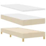 vidaXL Pat cu Saltea cu Arcuri cu saltea Crem 90 x 190 cm țesătură vidaXL Pat cu Saltea cu Arcuri cu saltea Crem 90 x 190 cm țesătură
