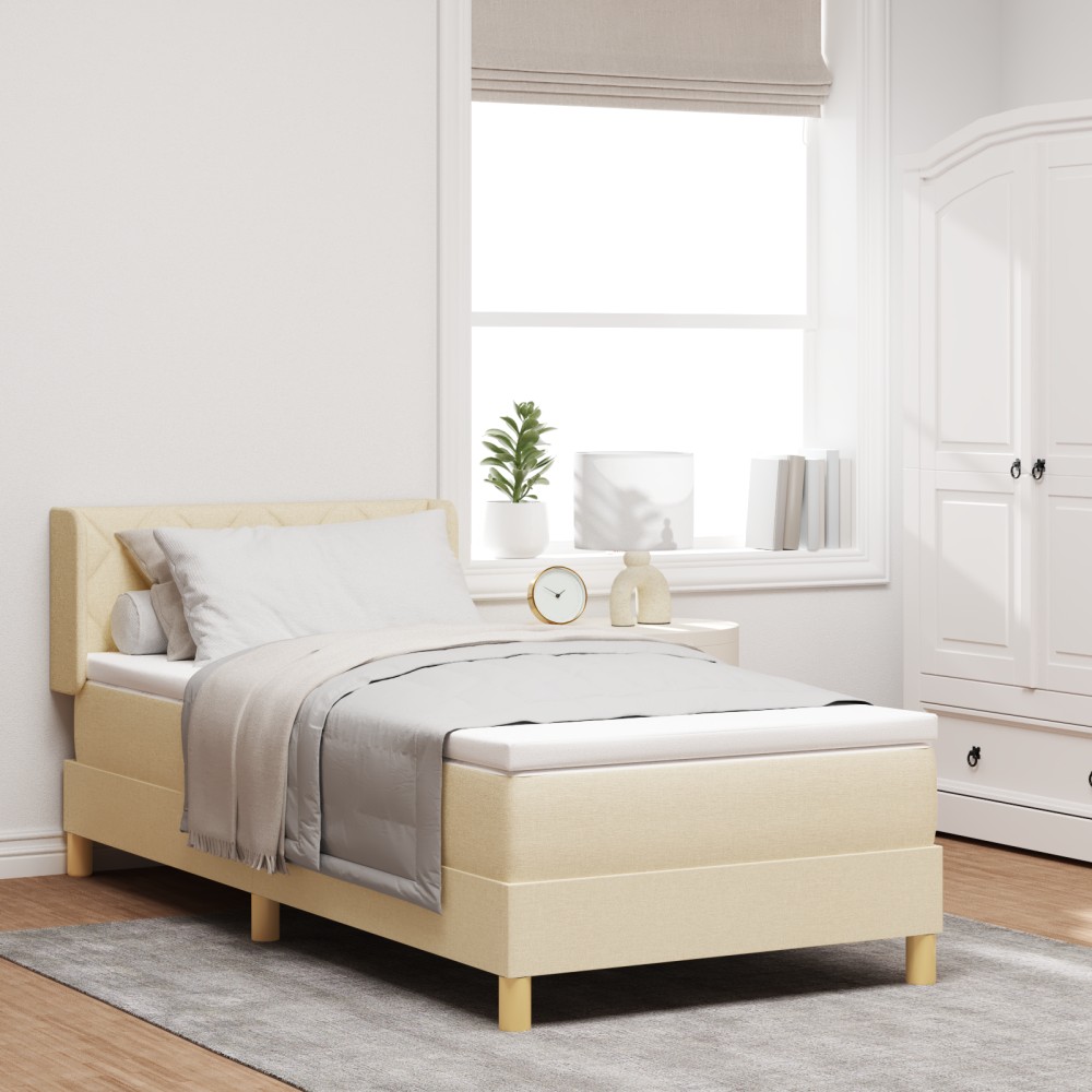 vidaXL Pat cu Saltea cu Arcuri cu saltea Crem 90 x 200 cm țesătură