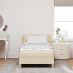 vidaXL Pat cu Saltea cu Arcuri cu saltea Crem 100 x 200 cm țesătură vidaXL Pat cu Saltea cu Arcuri cu saltea Crem 100 x 200 cm țesătură