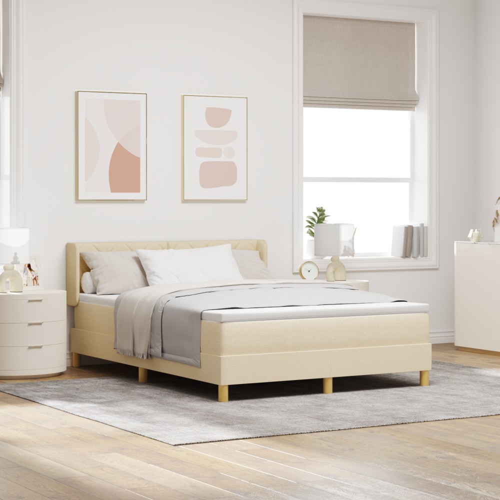 vidaXL Pat cu Saltea cu Arcuri cu saltea Crem 140 x 200 cm țesătură
