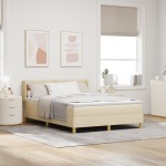vidaXL Pat cu Saltea cu Arcuri cu saltea Crem 140 x 200 cm țesătură vidaXL Pat cu Saltea cu Arcuri cu saltea Crem 140 x 200 cm țesătură