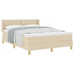 vidaXL Pat cu Saltea cu Arcuri cu saltea Crem 140 x 200 cm țesătură vidaXL Pat cu Saltea cu Arcuri cu saltea Crem 140 x 200 cm țesătură