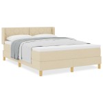 vidaXL Pat cu Saltea cu Arcuri cu saltea Crem 140 x 200 cm țesătură vidaXL Pat cu Saltea cu Arcuri cu saltea Crem 140 x 200 cm țesătură