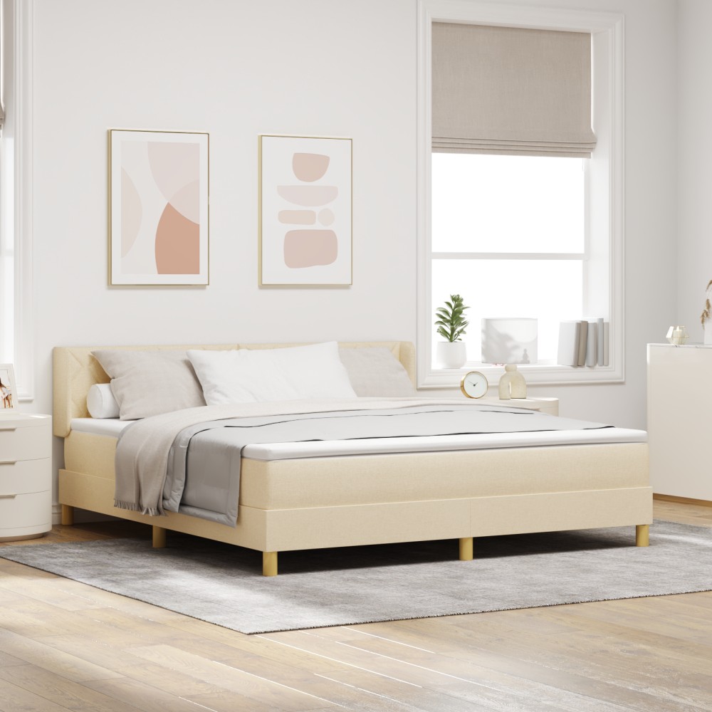 vidaXL Pat cu Saltea cu Arcuri cu saltea Crem 180 x 200 cm țesătură