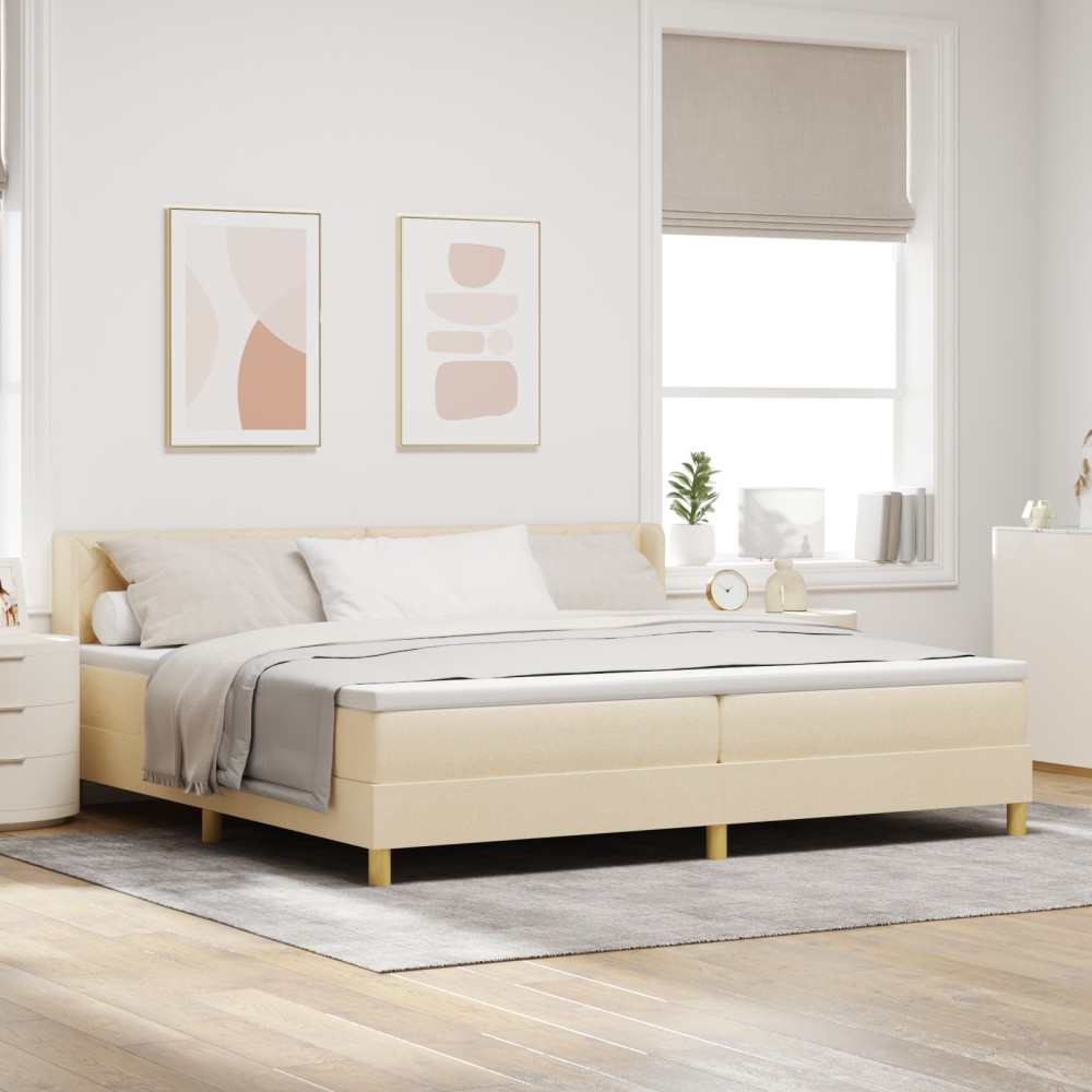 vidaXL Pat cu Saltea cu Arcuri cu saltea Crem 200 x 200 cm țesătură