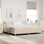 vidaXL Pat cu Saltea cu Arcuri cu saltea Crem 200 x 200 cm țesătură vidaXL Pat cu Saltea cu Arcuri cu saltea Crem 200 x 200 cm țesătură
