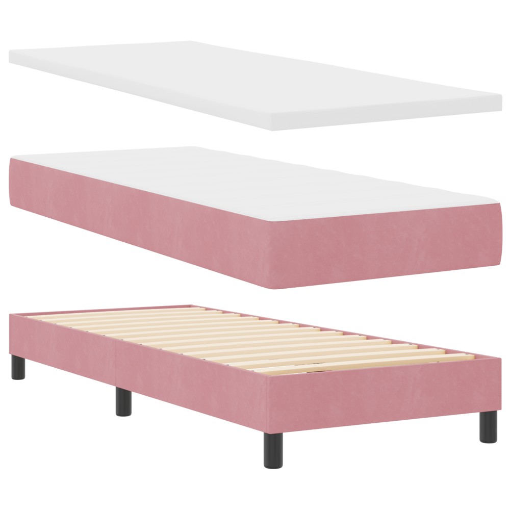 vidaXL Pat cu Saltea cu Arcuri Negru 100x200 cm Catifea cu saltea Roz
