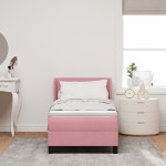 vidaXL Pat cu Saltea cu Arcuri Negru 100x200 cm Catifea cu saltea Roz