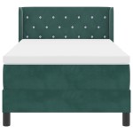 vidaXL Pat cu Saltea cu Arcuri Negru 100x200 cm Catifea Verde închis