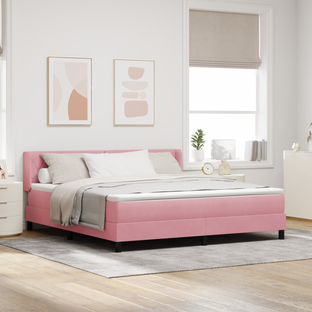 vidaXL Pat cu Saltea cu Arcuri Negru 100x200 cm Catifea cu saltea Roz