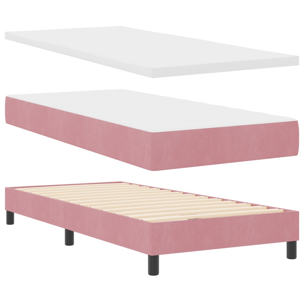vidaXL Pat cu Saltea cu Arcuri Negru 100x200 cm Catifea cu saltea Roz