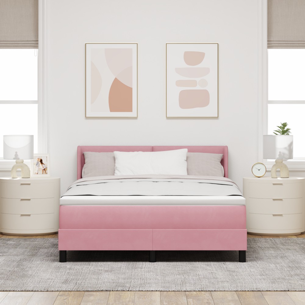 Pat cu saltea Box Spring vidaXL Roz 140x190 cm Catifea