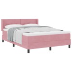 Pat cu saltea Box Spring vidaXL Roz 140x190 cm Catifea Pat cu saltea Box Spring vidaXL Roz 140x190 cm Catifea