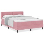 Pat cu saltea Box Spring vidaXL Roz 140x190 cm Catifea Pat cu saltea Box Spring vidaXL Roz 140x190 cm Catifea