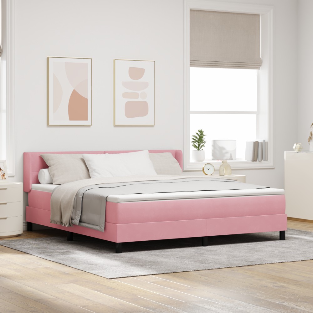 vidaXL Pat cu Saltea cu Arcuri Negru 100x200 cm Catifea cu saltea Roz
