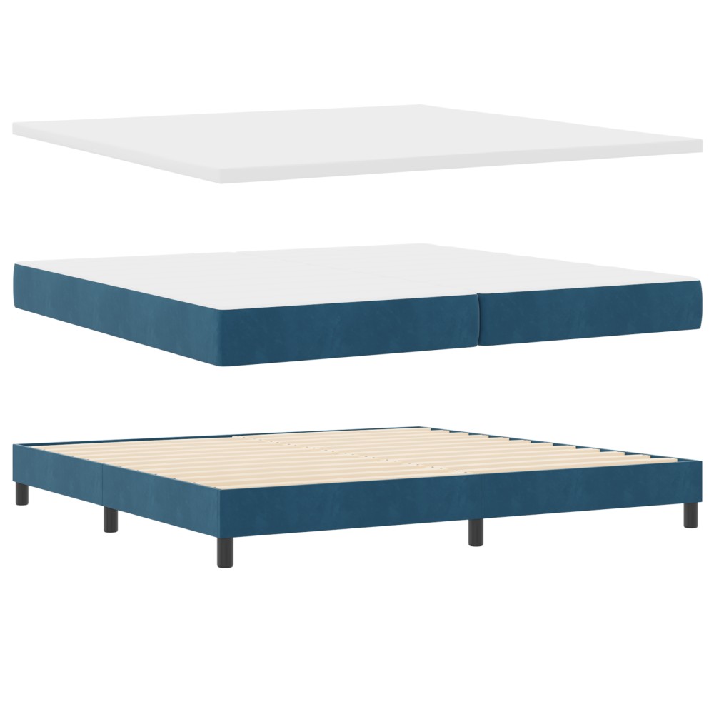 Pat box spring vidaXL cu saltea albastră închisă 200x200 cm din catifea