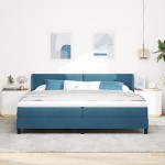 Pat box spring vidaXL cu saltea albastră închisă 200x200 cm din catifea Pat box spring vidaXL cu saltea albastră închisă 200x200 cm din catifea